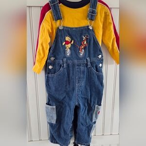 Vintage Finish Line Pooh And Tigger Disney Overall And Shirt 2 Piece Set 24 Mont